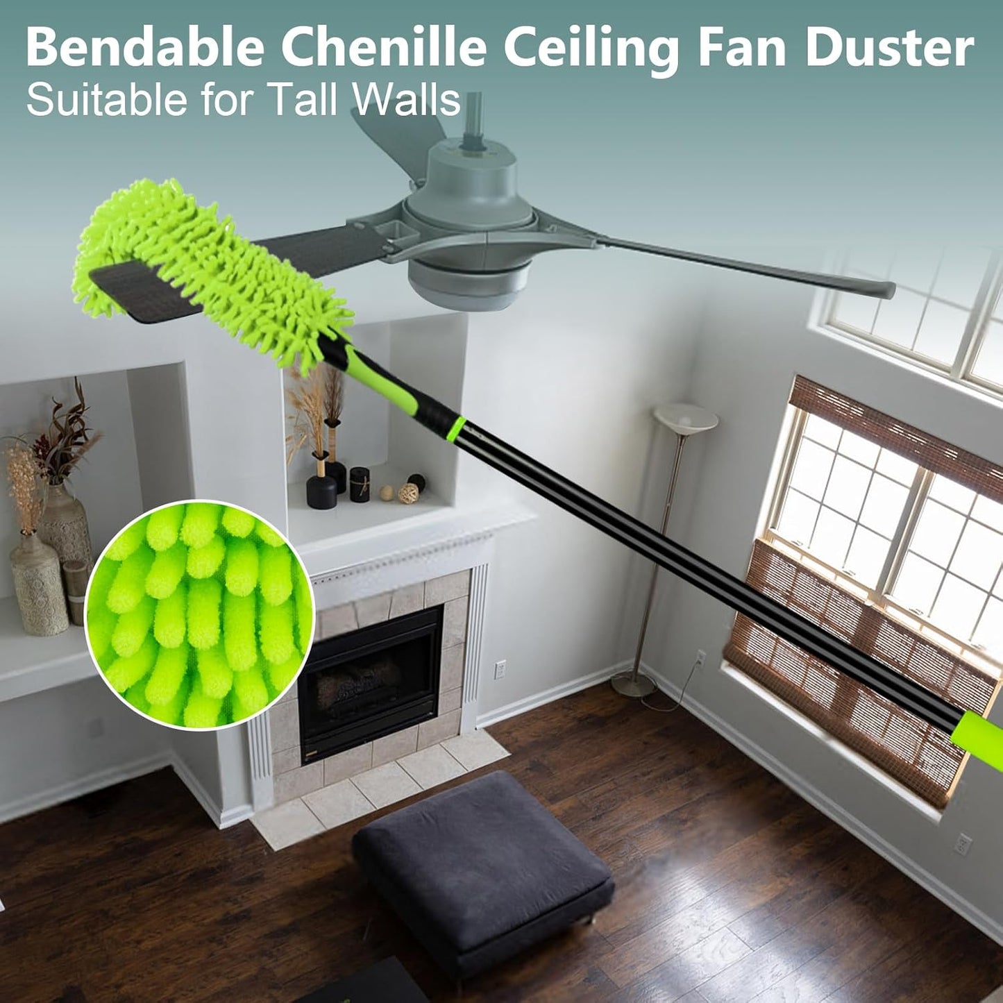 15 Foot Dusters for Cleaning, Duster with Extension Pole 7-15ft, Microfiber Feather Duster Used for Cleaning Ceiling Fan, High Window, Blinds, Shutters, Sofa, Cobweb Duster for Home (14 PCS)