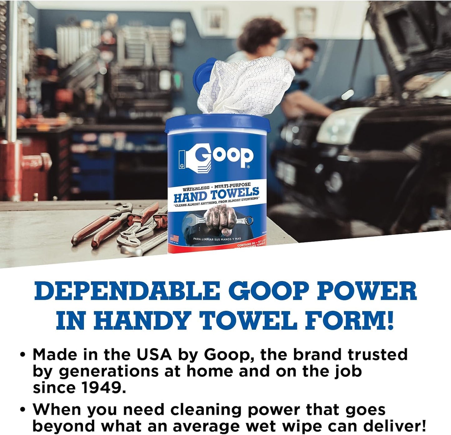 GOOP Multi-Purpose Waterless Hand Cleaner Towels - 90, 10" x 12" Towels
