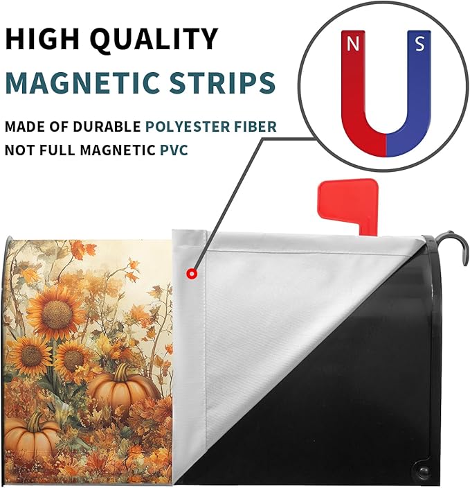 Fall Gnome Mailbox Cover Magnetic Large Size 25.5x21 inch Autumn Pumpkin Sunflower Post Letter Box Wrap Seasonal Dust-Proof Letterbox Covers Protection for Home Outdoor Garden Yard
