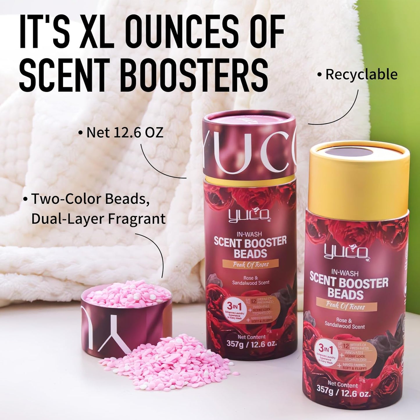 YUCO Scent Beads Laundry Natural,Ultra-Concentrated Two-Color Laundry Beads,Effective Fabric Deodorizer,Soften,Static Free,Microcapsule Technology Scent Lock Fresh Last 12Weeks(Ocean Cedarwood,12.6OZ)