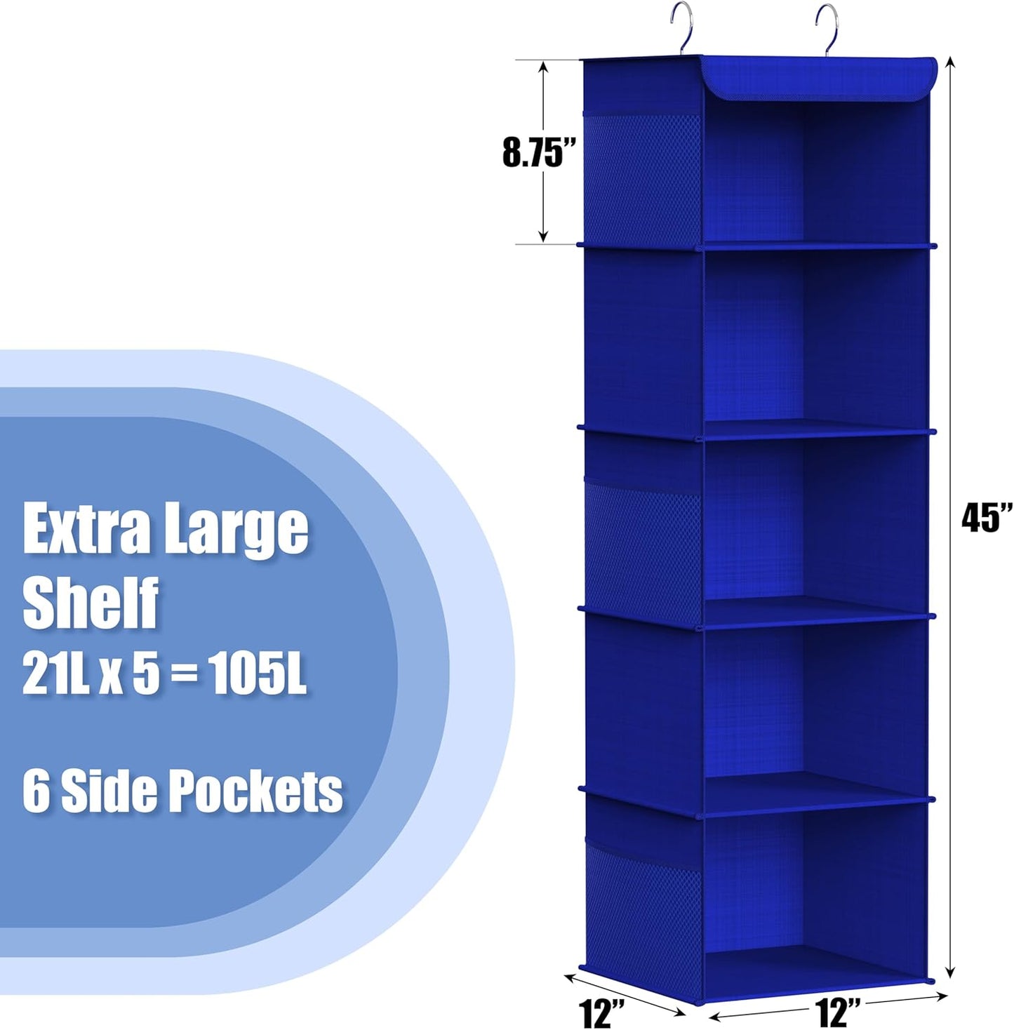 Simple Houseware 5 Shelf Hanging Closet Organizer, Dark Blue