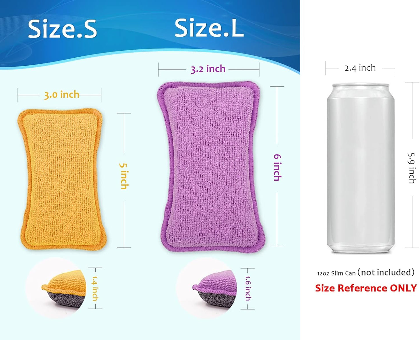 UPSTAR Dish Sponges Kitchen, Microfiber Cleaning Scrubber for Dishwashing, Sink, Basin and Multi-Pupose, Non-Scratch, Size.S Pack of 8
