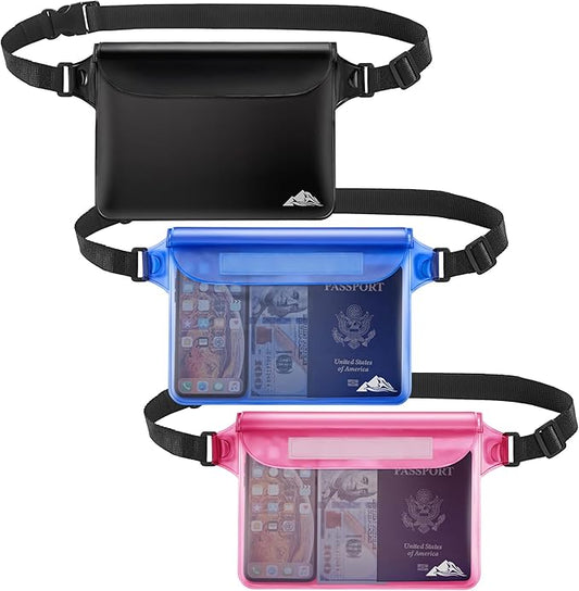 HEETA Waterproof Fanny Pack, Waterproof Pouch Dry Bag 2/3/4 Pack for Phone Passport Purse, Adjustable Waist Strap for Swimming Kayaking Boating Paddle Board Accessories Cruise Beach Camping Essentials