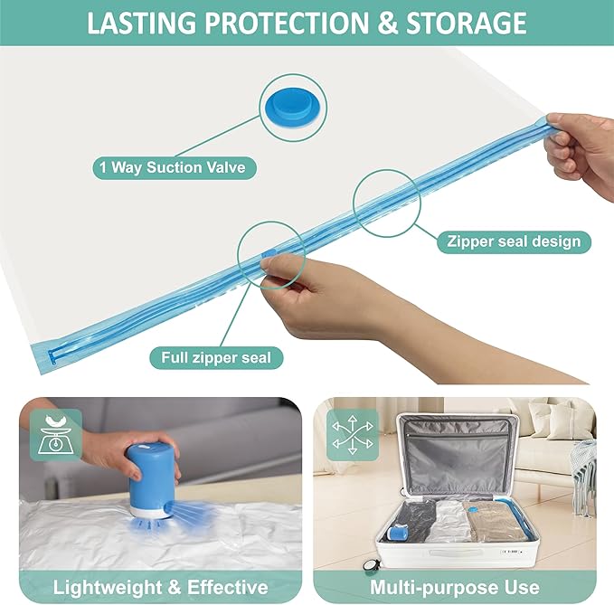 Travel Vacuum Bags with Electric Pump, 8 Pack Vacuum Travel Bags for Luggage and Suitcase, Vacuum Seal Space Saver Compression for Clothes Clothing