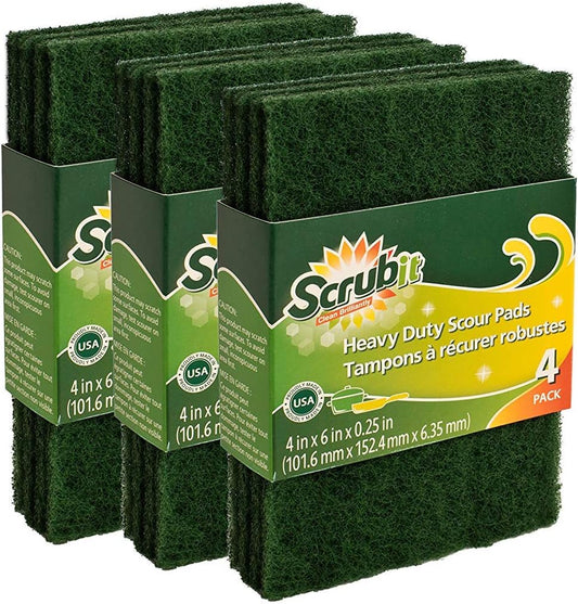 Scouring Pads - Heavy Duty Household Cleaning Scrubber with Non-Scratch Anti-Grease Technology - Reusable Scrubbing Pads - Green, 12 Pack