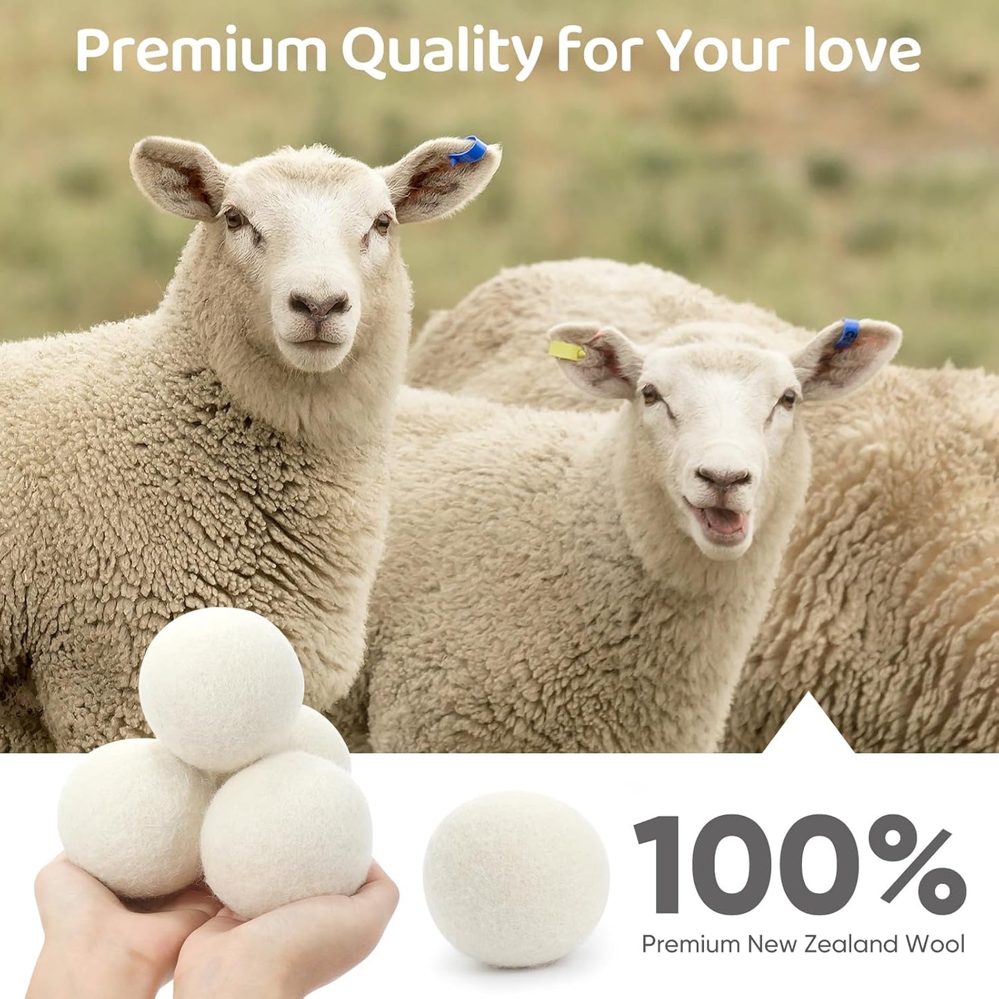 Wool Dryer Balls 6 Pack, Natural Fabric Softener, Dryer Balls Laundry Reusable, Reduces Clothing Wrinkles and Saves Drying Time (White)