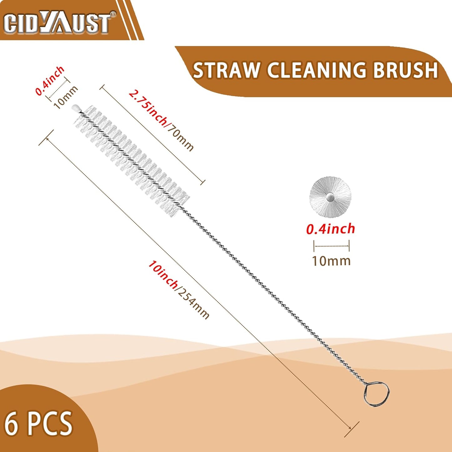 Straw Cleaner Brush Extend 10-Inch, Straw Brush with PA6 Nylon Bristles and Flexible Wire for Baby Bottles, Sippy Cups, Reusable Straws & Sport Water Bottles,6-Pack.