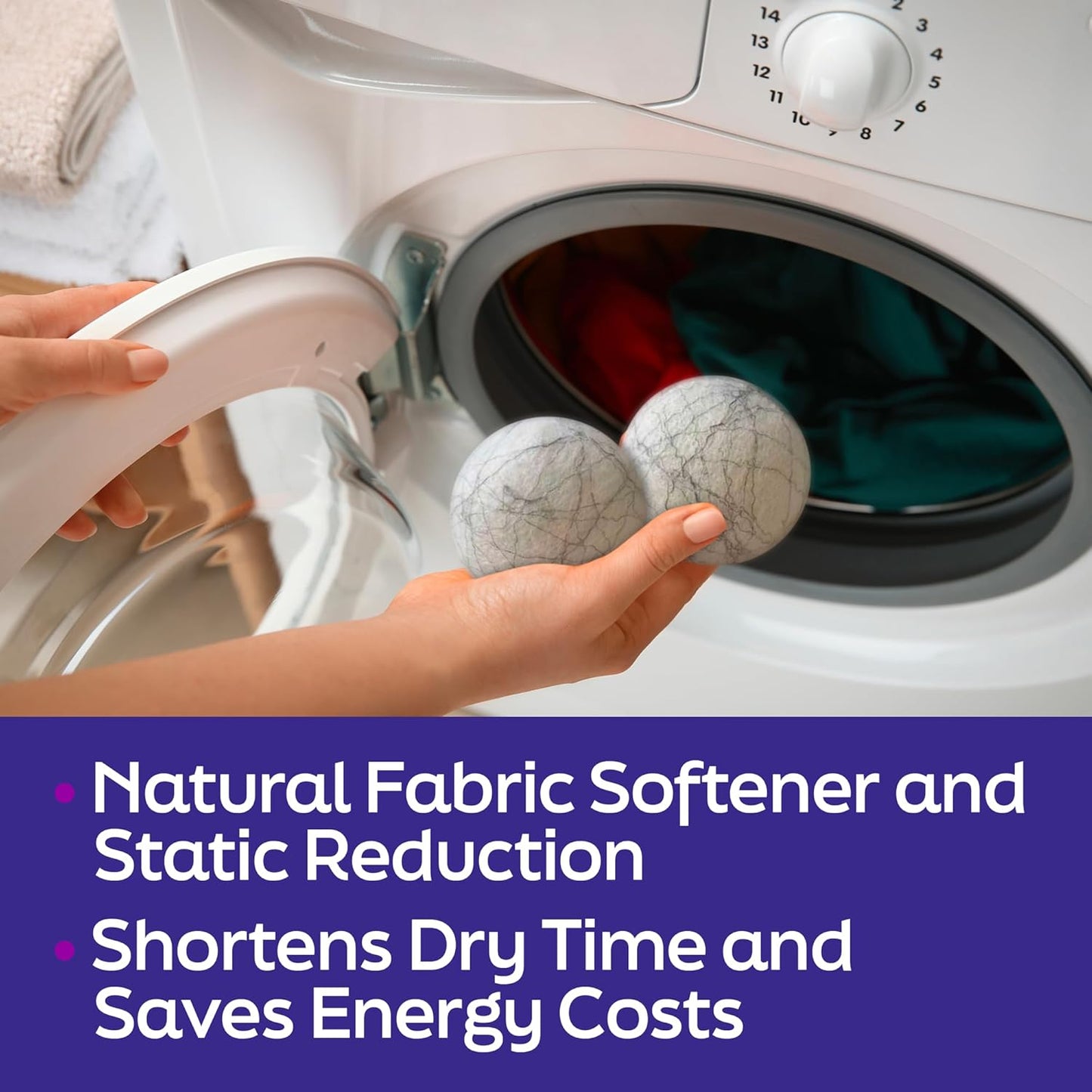 Wool Dryer Balls Laundry Reusable - Odor Eliminating Dryer Laundry Balls with Silver Technology - Natural Fabric Softener and Static Reducer, Reduce Drying Time and Energy Costs - 6 Pack