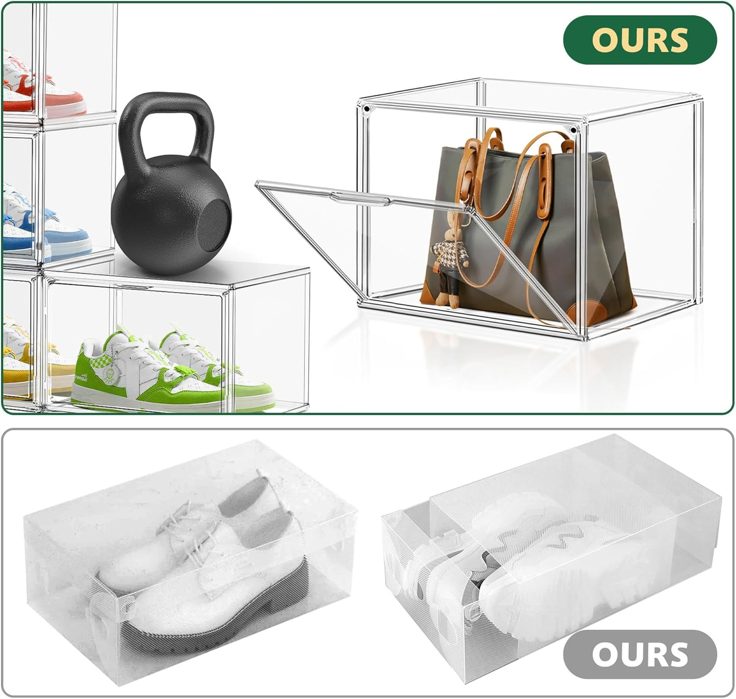 12 Pack Thicken Shoe Rack Organizer for Closet Acrylic Shoe Box with Magnetic Door Sneaker Display Case Handbag Purse Organizer, Fit up to US Size 14