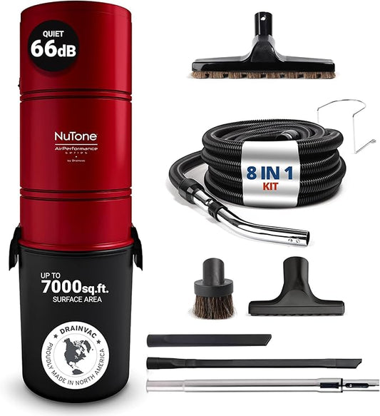 Broan-nutone 650 Air watts Residential Central Vacuum System with Standard Toolset Accessories for Cleaning Floors, Carpet, or Any Surfaces - Anti-Vibration, Powerful Suction