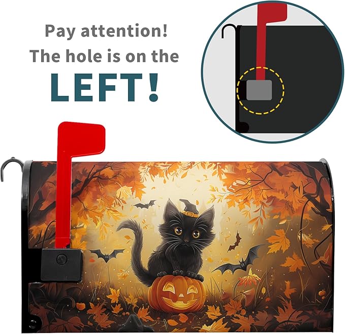 Halloween Cat Magnetic Mailbox Covers Spooky Kitten Pumpkin Waterproof Letter Box Cover Standard Size Fall Maple Leaf Forest Bat Decorative Holiday Post Wraps for Home Garden Yard Outdoor 21x18 Inch