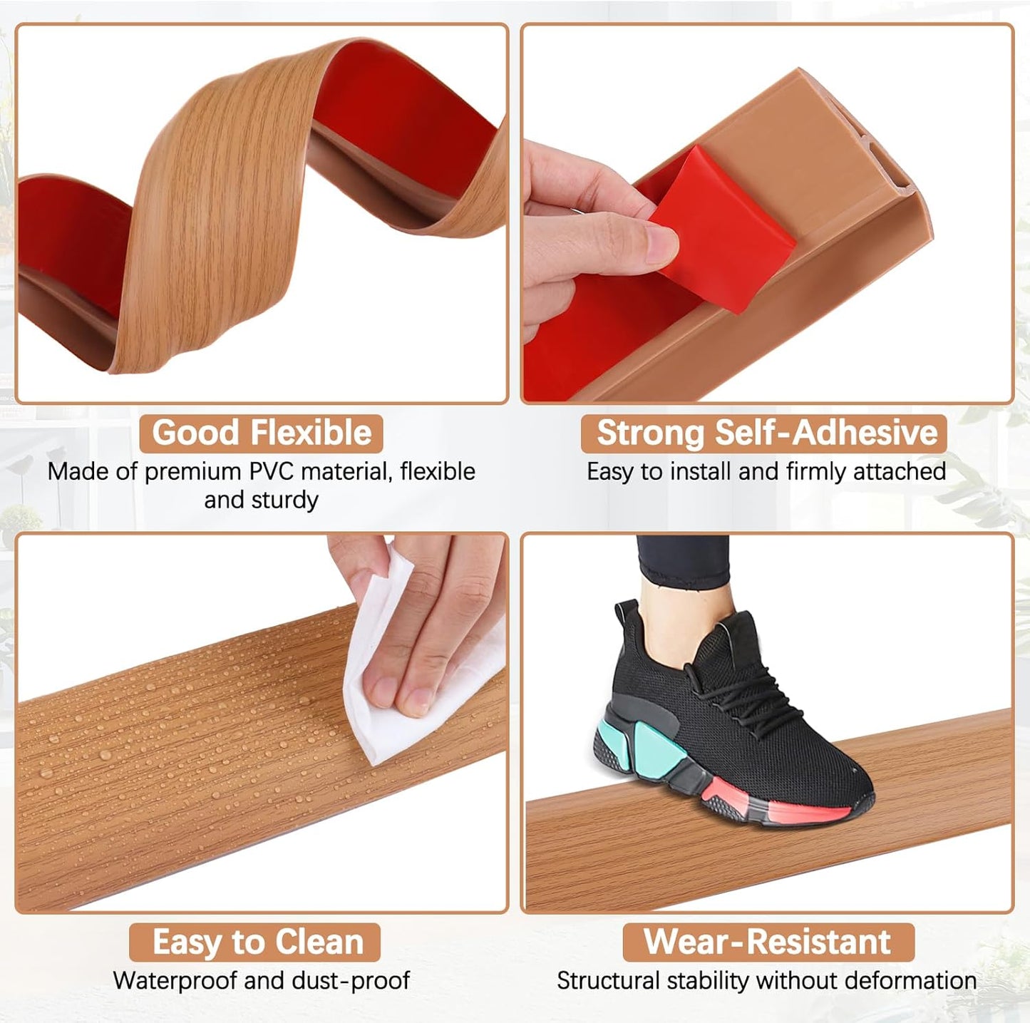 Vinyl Door Threshold Flooring Transition Strip Self Adhesive Carpet Edging Strip for Laminate Doorway Edge Threshold from 2/5" to 3/5" (Yellow Wood Grain, 6.6 Ft)
