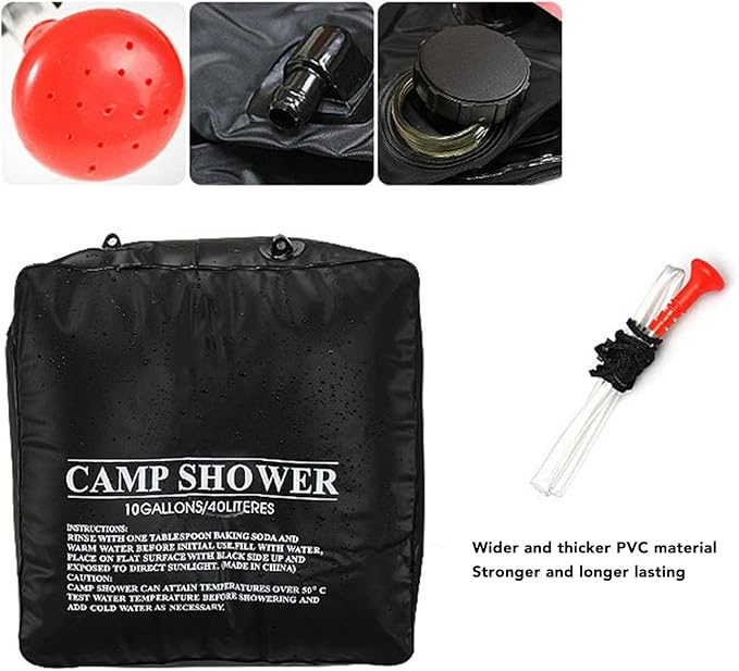 10 gallon/40L Portable Solar Shower Bag, Solar Heating Camping Shower Bag with Removable Hose, for Camping Gear, Surfing, Beach, Swimming, Outdoor Travel, Hiking, Genericozv8k1wgp9