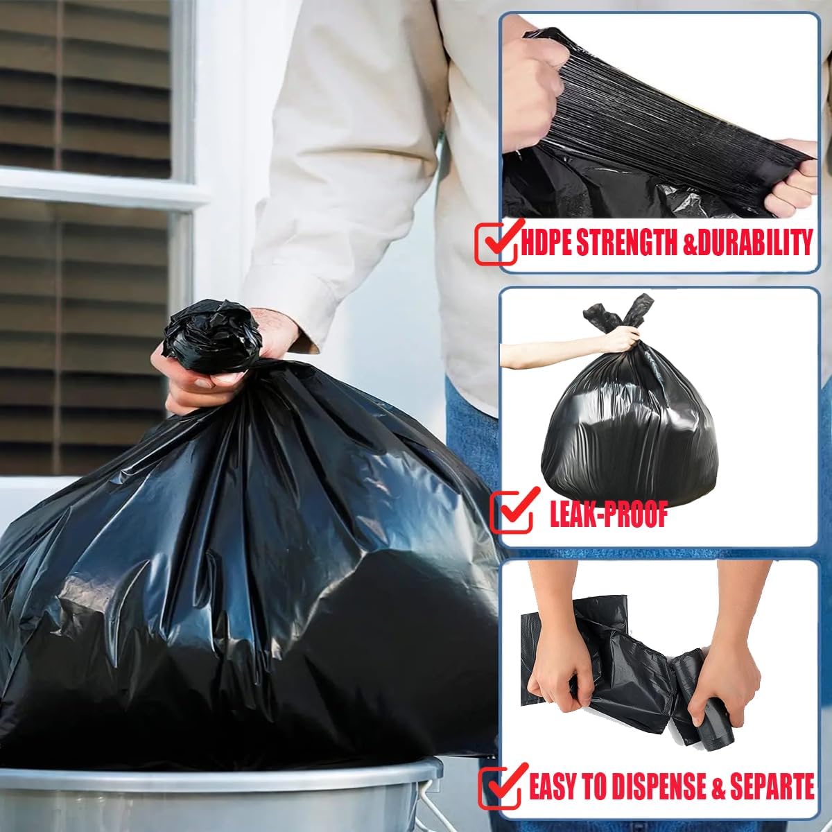 4-6 Gallon Trash Bags, 150 Count Black Garbage bags, Multi-purpose Trash Can Bin Liners for Bathroom, Office, Industrial, Commercial, Janitorial, Municipal, Recycling