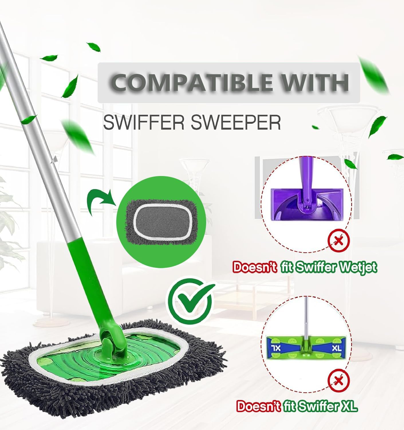 Reusable Microfiber Mop Pads for Swiffer Sweeper - Wet & Dry Cleaning Cloths - Mop Head Replacement Washable Refills for Household Floors