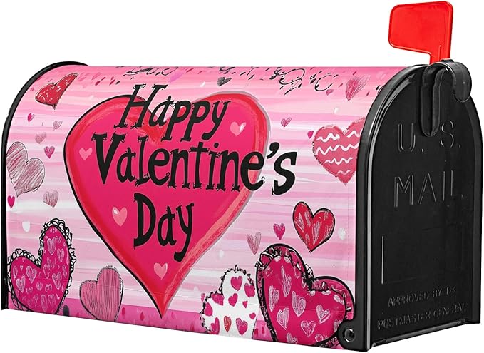 Valentines Day Mailbox Cover Magnetic Standard Size 21x18 Inch Red Pink Love Hearts Holiday Decorative Mail Box Post Covers Sweet Anniversary Letter Box Wraps for Home Outdoor Garden Yard Decor