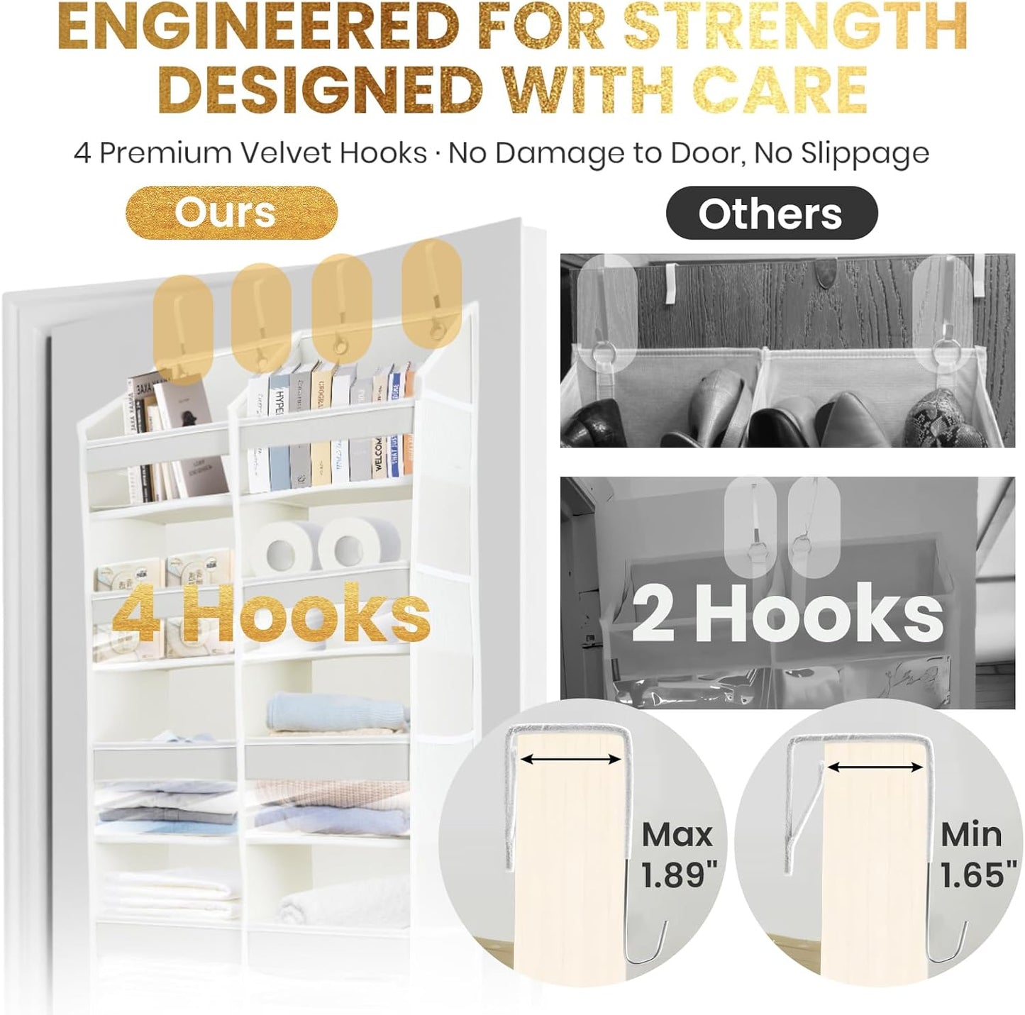 HOMELUX THEORY Heavy Duty Over the Door Organizer - Extra Wide Closet Organizers And Storage, Hanging Storage Door for Bedroom & Baby Nursery, 1PC Baby Pink