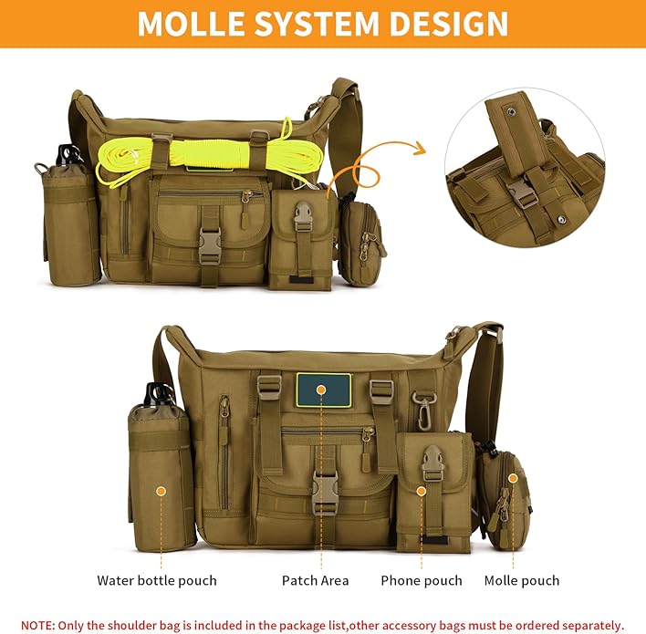 HUNTVP Tactical Messenger Bag Shoulder Bag Cross Body Bag Belt Sling Bags Laptop For Working Cycling Hunting Camping