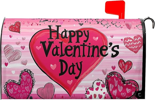Valentines Day Mailbox Cover Magnetic Standard Size 21x18 Inch Red Pink Love Hearts Holiday Decorative Mail Box Post Covers Sweet Anniversary Letter Box Wraps for Home Outdoor Garden Yard Decor