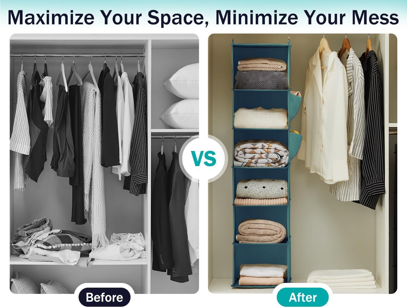 YOUDENOVA Hanging Closet Organizer, 6-Shelf Closet Hanging Storage Shelves, Green