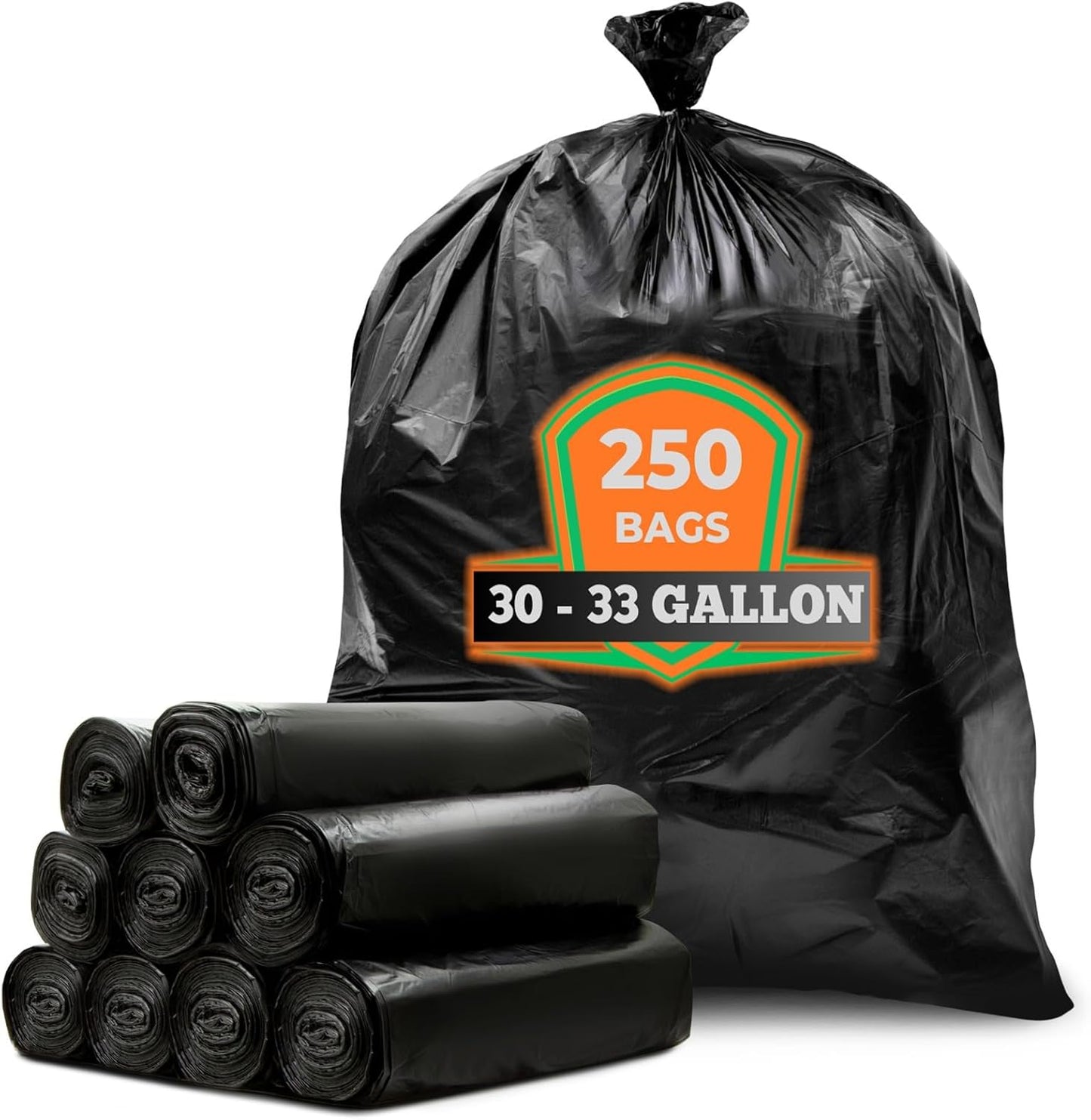 Veska 30-33 Gallon Trash Bags Heavy Duty | 250 Bags Mega-ValuePack | Black Large Trash Bags 30 Gallon - 32 Gallon - 33 Gallon.