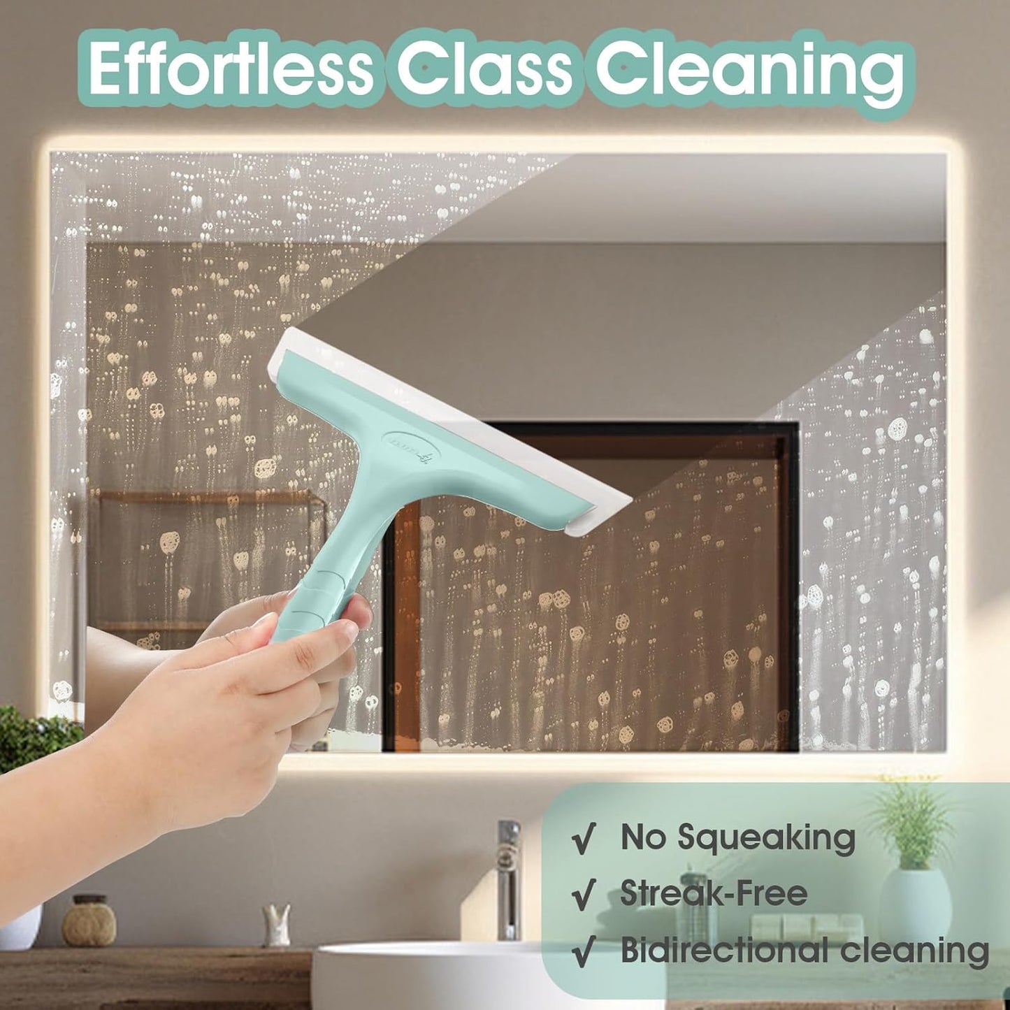 Shower Squeegee for Glass Doors, Bathroom Squeegee for Shower, Mini Window Squeegee, Home Bathroom Silicone Cleaner Tool, Suitable for Bathroom, Kitchen, Tile, Mirror, Car Glass, 8in Lake Blue