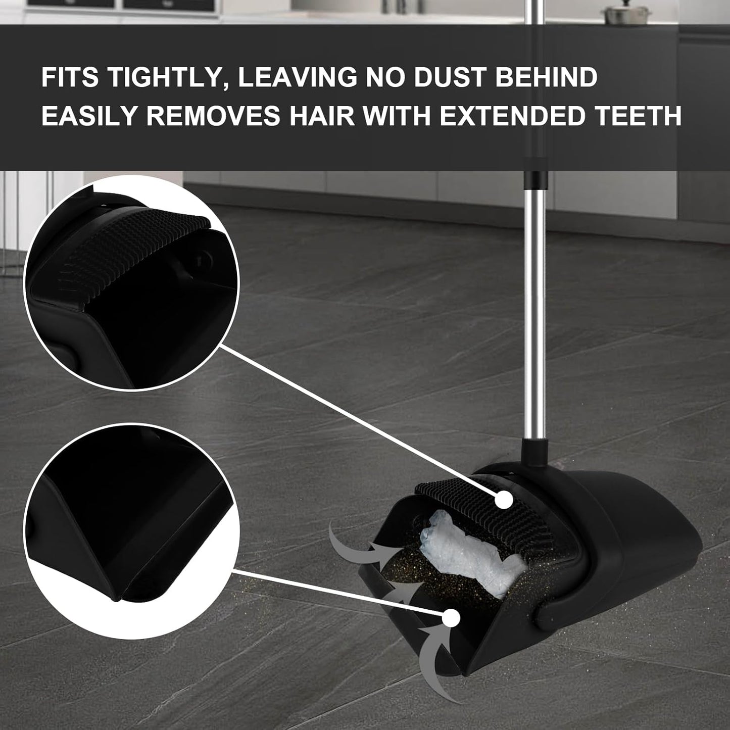 Broom and Dustpan Set, Household Broom with Dustpan Combo Set, 51" Long Handle, Dust Pan Set for Kitchen Office Lobby Floor