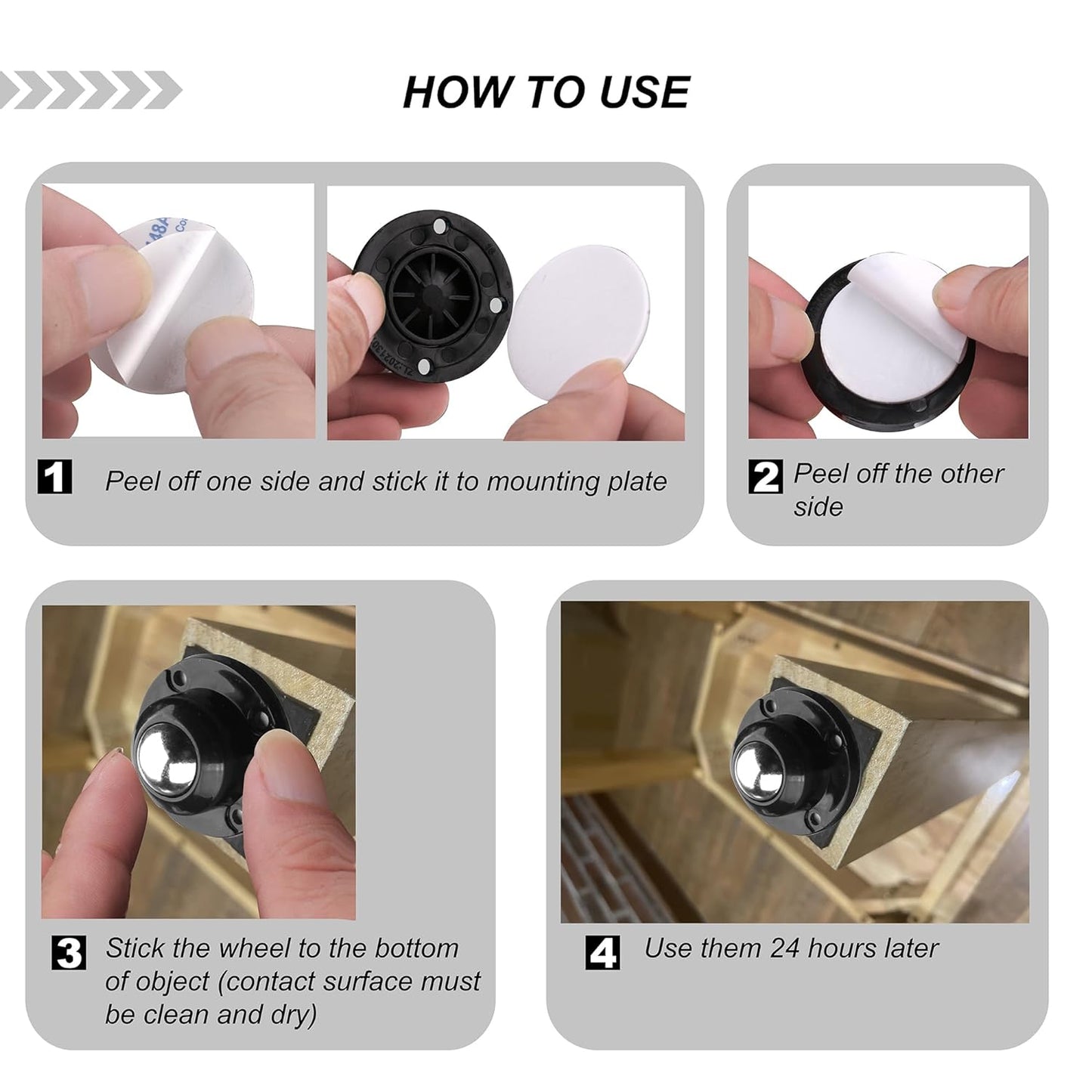 PlusRoc 8 Pack Self Adhesive Caster Wheels 1 Inch for Appliance Sliders Rollers, Load Capacity 28LBS Per Wheel, Low Profile Swivel Wheels for Furniture Storage Bins, Black