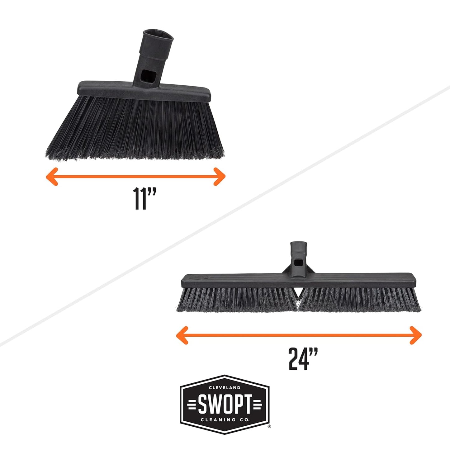 SWOPT 24” Push Broom, Angle Broom + 48” and 60" Steel Handles, Standard Combo — Cleaning Heads with Long Handles Interchangeable with All SWOPT Cleaning Products — Indoor/Outdoor, Black