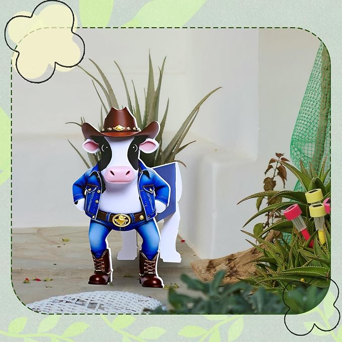 Cow Planter, Pet Shape Garden Pots Plant Pots for Indoor/Outdoor Gardens Decoration, Funny, Surprise Gifts/Souvenirs for Pet Lovers (Western Cowboy-Style Dairy Cow)