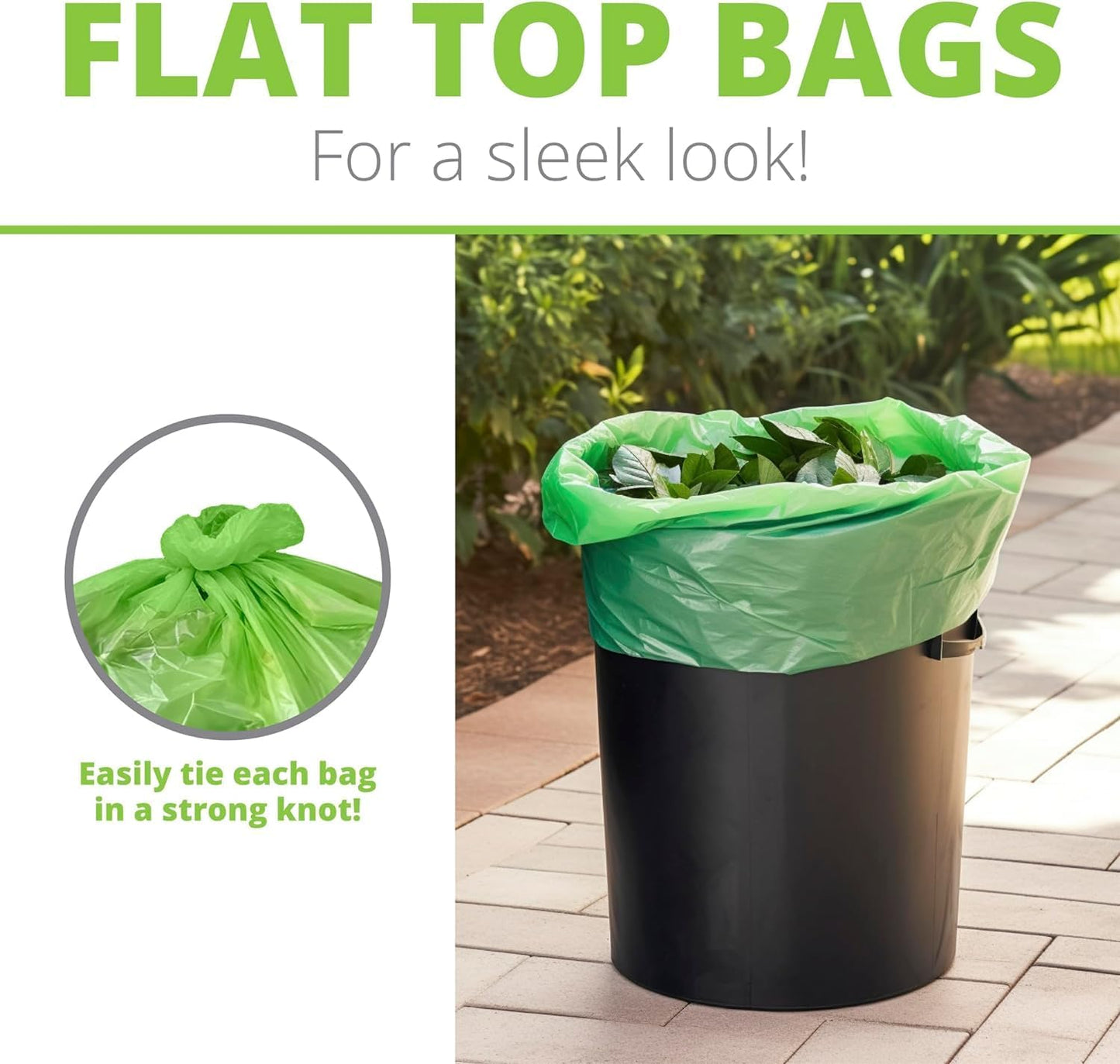 50-55 Gallon Compostable Trash Bags with Flat-Top, Heavy Duty Extra Thick 1.57 Mil, 208.2 Liter, 12 Bags, Large Lawn and Yard Waste Bag, ASTM D6400, US BPI and OK Compost Home Certified