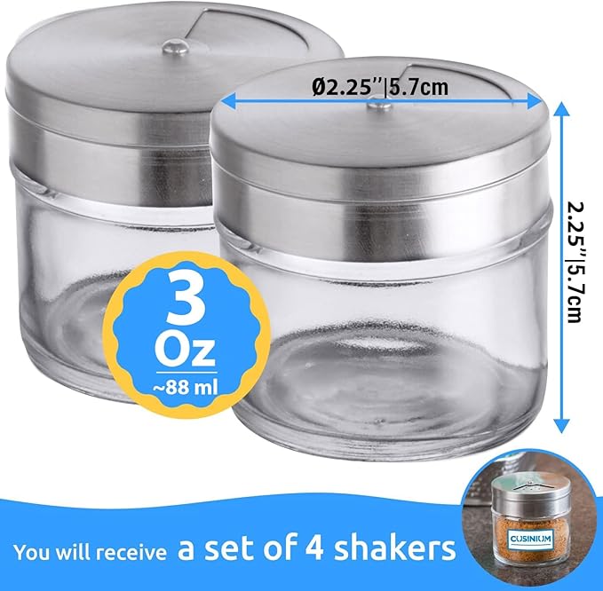 4-Pack 3oz Glass Spice Seasonings Shaker With Adjustable Lid