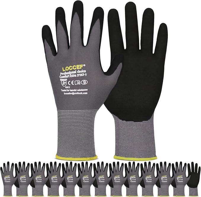 Work Gloves MicroFoam Nitrile Coated-6 Pairs,Seamless Knit Nylon Gloves,Gray Work gloves