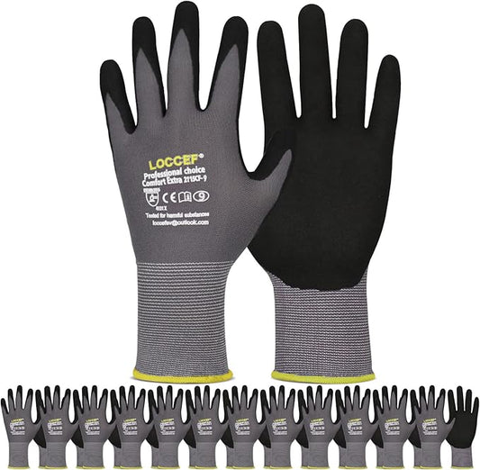Work Gloves MicroFoam Nitrile Coated-6 Pairs,Seamless Knit Nylon Gloves,Gray Work gloves