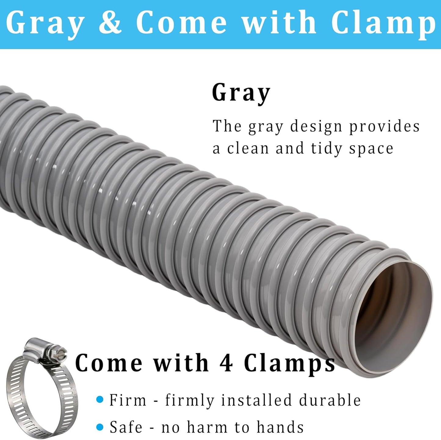 Dust Collection Hose 1.5 in × 20 ft Heavy Duty Flexible PVC Reinforced Thicken Helix Suction Discharge Corrugated Pipe Hose for Fume Dust Collector Fitting Wood Chip Saw (1.5 inch gray hose)