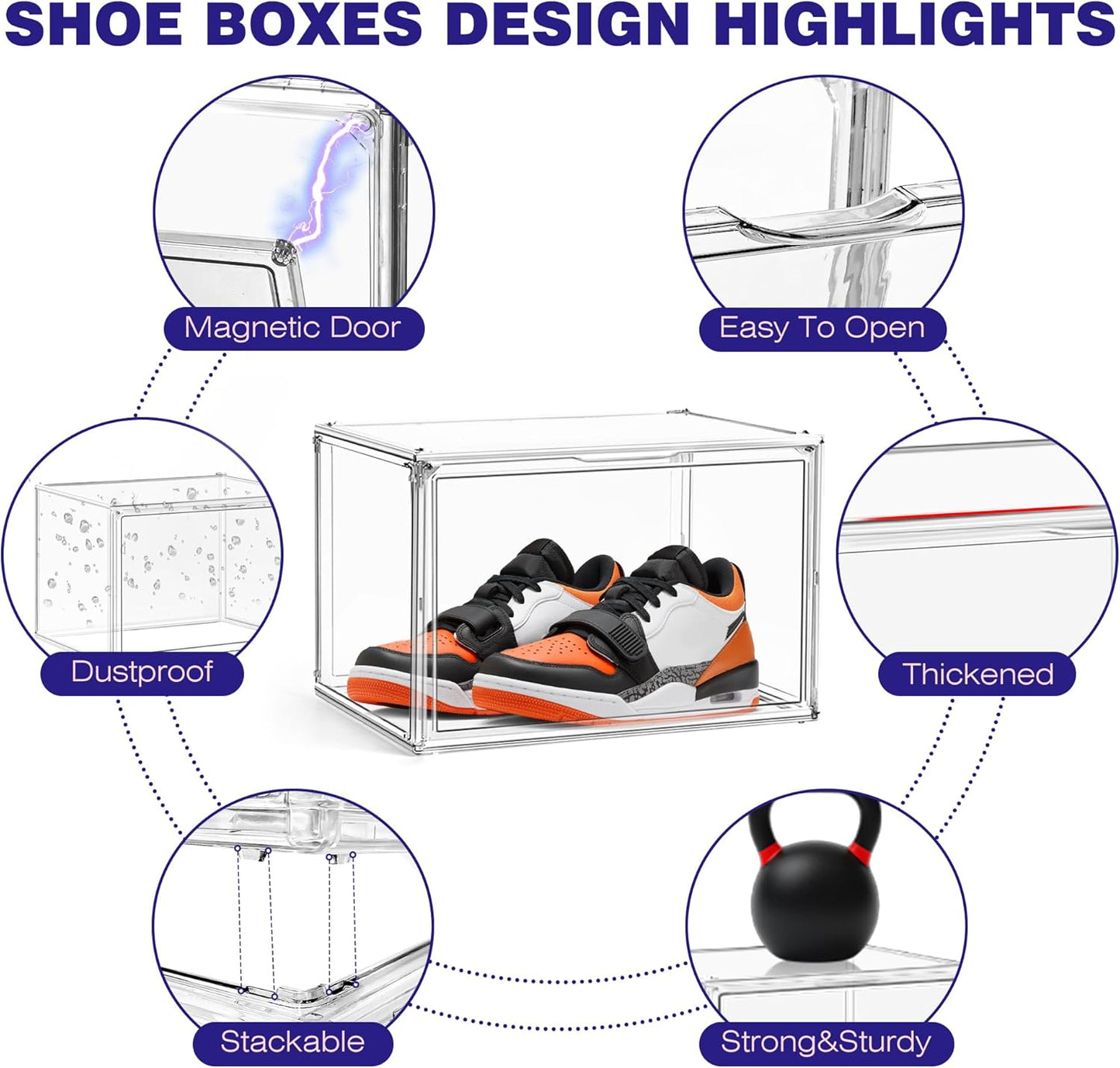 Shoe Storage 6 Pack, Acrylic Clear Shoe Storage Box Stackable Large Sneakers Display Case with Magnetic Door Hat Boxes Shoe Organizer for Closet, Fit up to US Size 13