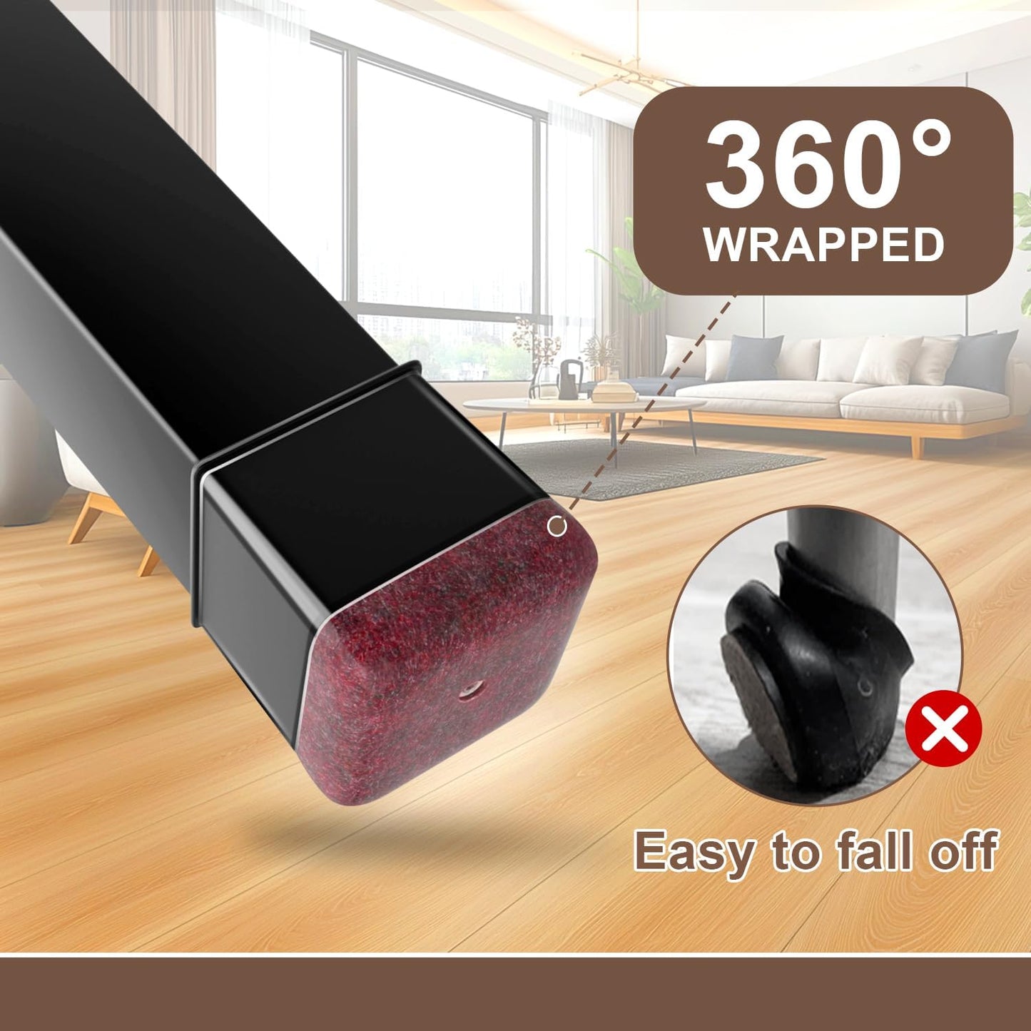 20 Pcs Chair Leg Floor Protectors for Hardwood Floors, Black Rubber Furniture Sliders with Felt, Silicone Furniture Leg Caps Covers (Fit Square Diameter:1.5" to 1.75")