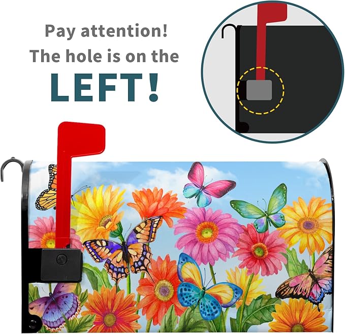 Spring Flower Mailbox Covers Magnetic Standard Size 21x18 Inch Beautiful Fluttering Butterfly Mailbox Covers Colorful Floral Decorative Mailboxes Wraps Post Letter Box Cover for Outside