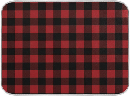 Red and Black Buffalo Plaid Dish Drying Mat 18x24 for Kitchen Merry Christmas Winter Xmas Dishes Pad Dish Drainer Rack Mats Absorbent Fast Dry Kitchen Accessories