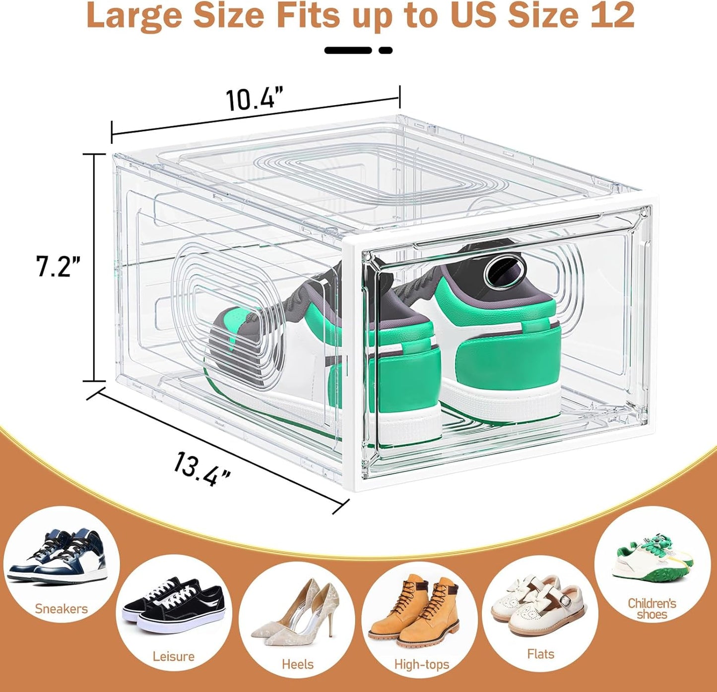 10 Pack Thicken Shoe Organizer Stackable,Upgraded Sturdy Shoe Storage Box with Magnetic Door,Shoe Containers For Sneaker Display,Hat Organizer,White