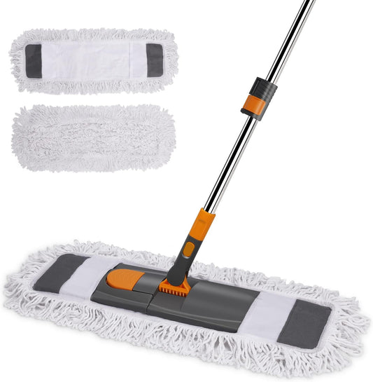 MASTERTOP Dust Mop for Floor Cleaning, Microfiber Floor Mop with 2 Washable Pads, Height Adjustable Long Handle, 24.6'' Dry and Wet Flat Mop for Hardwood, Laminate, Tile, Marble