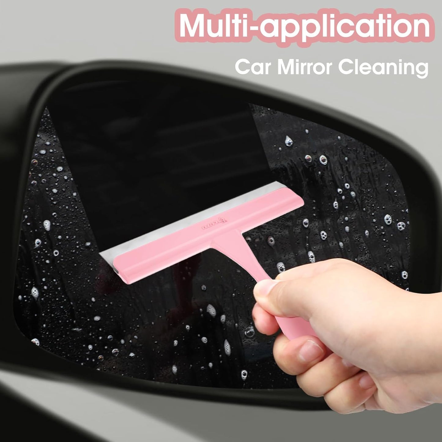 5" Silicone Shower Squeegee for Glass Doors & Car Windows - Small & Mini Size Streak-Free Cleaner, Bathroom, Mirror, Tile Scraper - Compact Pink with Hanging Hole, Kitchen Safe Water Blade