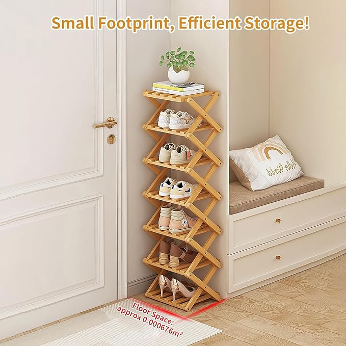 YYW Bamboo Shoe Rack for Entryway,Installation-Free and Foldable Vertical Shoe Storage Organizer,Free Standing Shoe Racks Shelf Closet Shoe Organizer for Living Room (Nature-3 Layers)