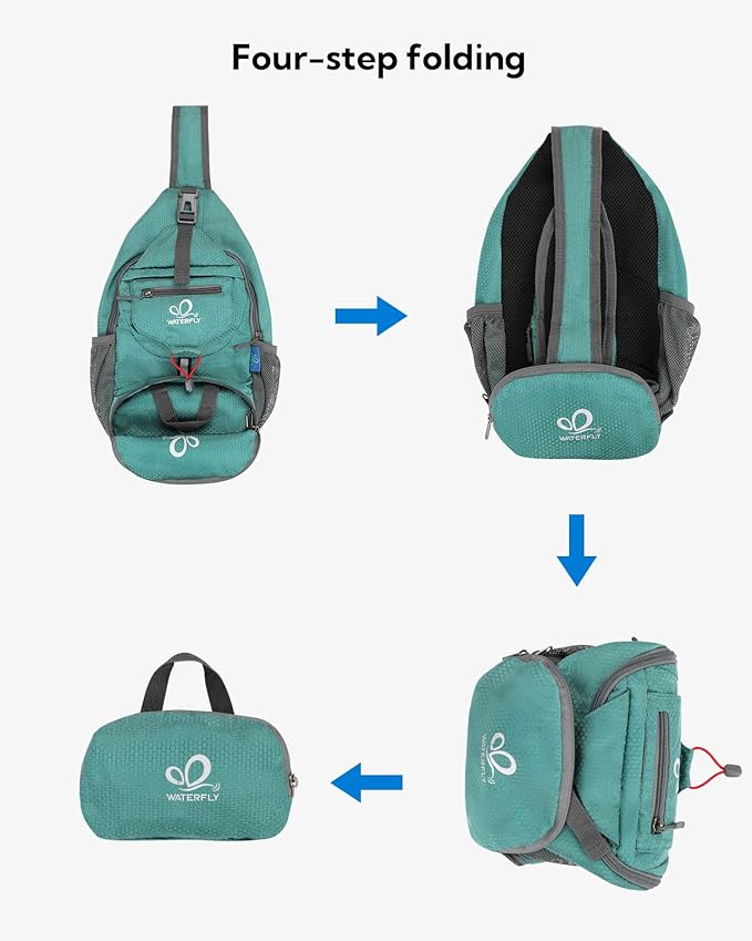 WATERFLY Packable Small Crossbody Sling Backpack Shoulder Chest Bag Daypack for Hiking Traveling