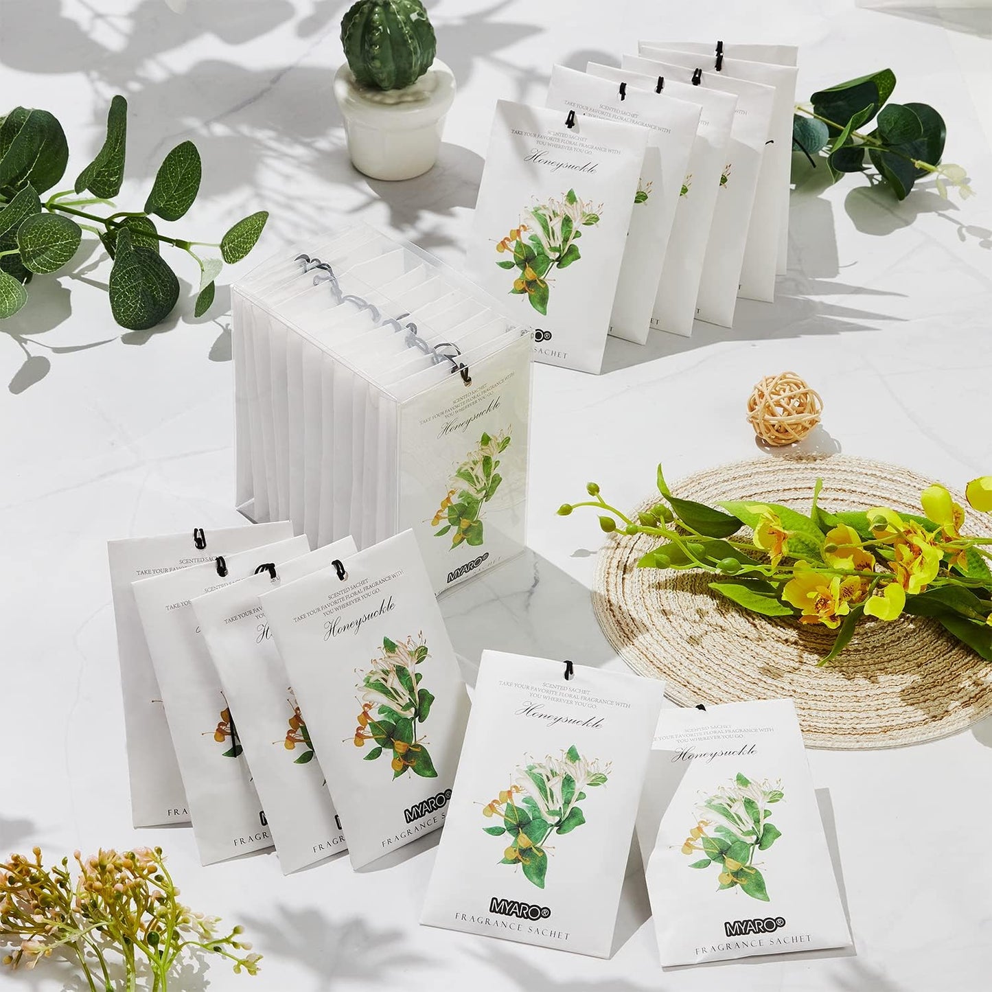 MYARO 12 Packs Honeysuckle Scented Sachets for Drawer and Closet, Long-Lasting Sachets Bags Air Freshener, Fresh Scents Potpourri Bags Home Fragrance for Lover