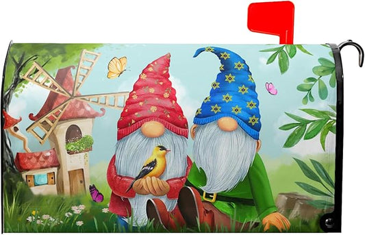 Sweet Gnome Mailbox Covers Magnetic Spring Gnomes Decorative Mailboxes Wraps Post Letter Box Cover Standard Large Size 25.5 x 21 Inch for Outdoor Garden Yard Home Decor Outside