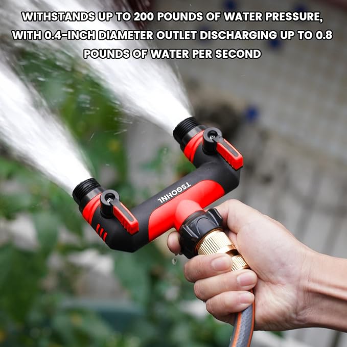 Garden Hose Splitter, 3/4-Inch Hose Manifold, Outdoor Faucet Adapter - Soft TPR Covering - Lightweight Non-Slip Sun-Resistant 2-Way Valve（red）