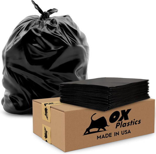 OX Plastics Black Trash Bags - Heavy Duty Garbage Bags, Extra Thick Unscented Large Trash Can Liners for Home, Outdoor, and Commercial Use - 39 Gallon, 100 Count