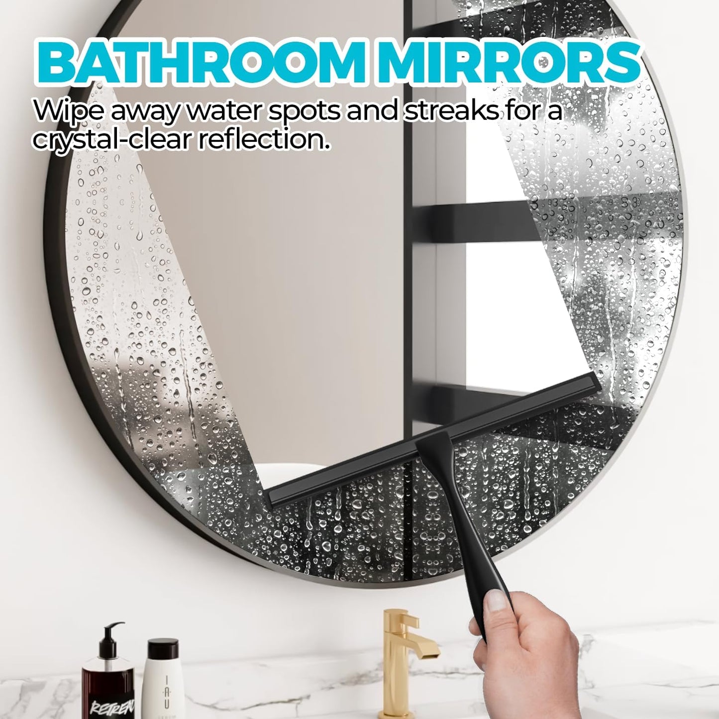 2PACK All-Purpose Shower Squeegee for Shower Doors, Tile Shower Walls, Bathroom, Window, Glass and Car Windshield, Mirrors and Kitchen-Stainless Steel, 10 Inches, Black