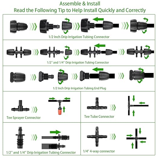 280 Pcs Drip Irrigation Kit, 147FT Garden Watering System 1/2 1/4 in Distribution Tubing Hose Automatic Patio Misting System Micro Automatic Drip Irrigation for Plant Garden Greenhouse Patio Lawn
